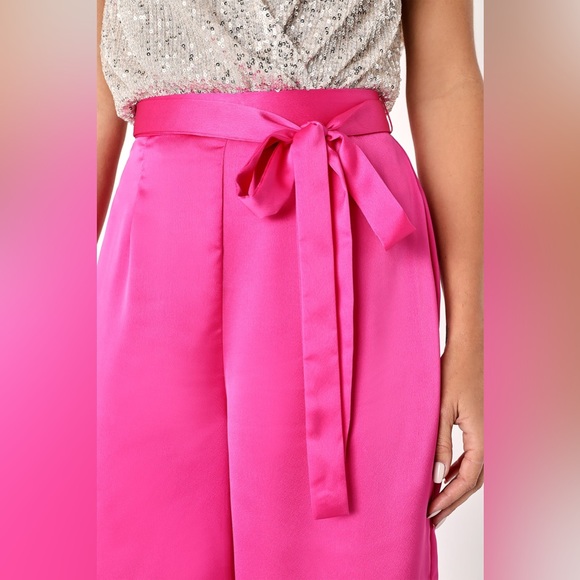 NEW: Lulus Truest Trend Fuchsia Satin Paper Bag Wide-Leg Pants - Picture 5 of 16
